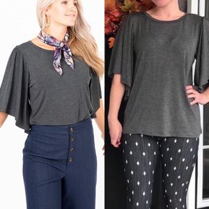 Flutter sleeve Top Charcoal